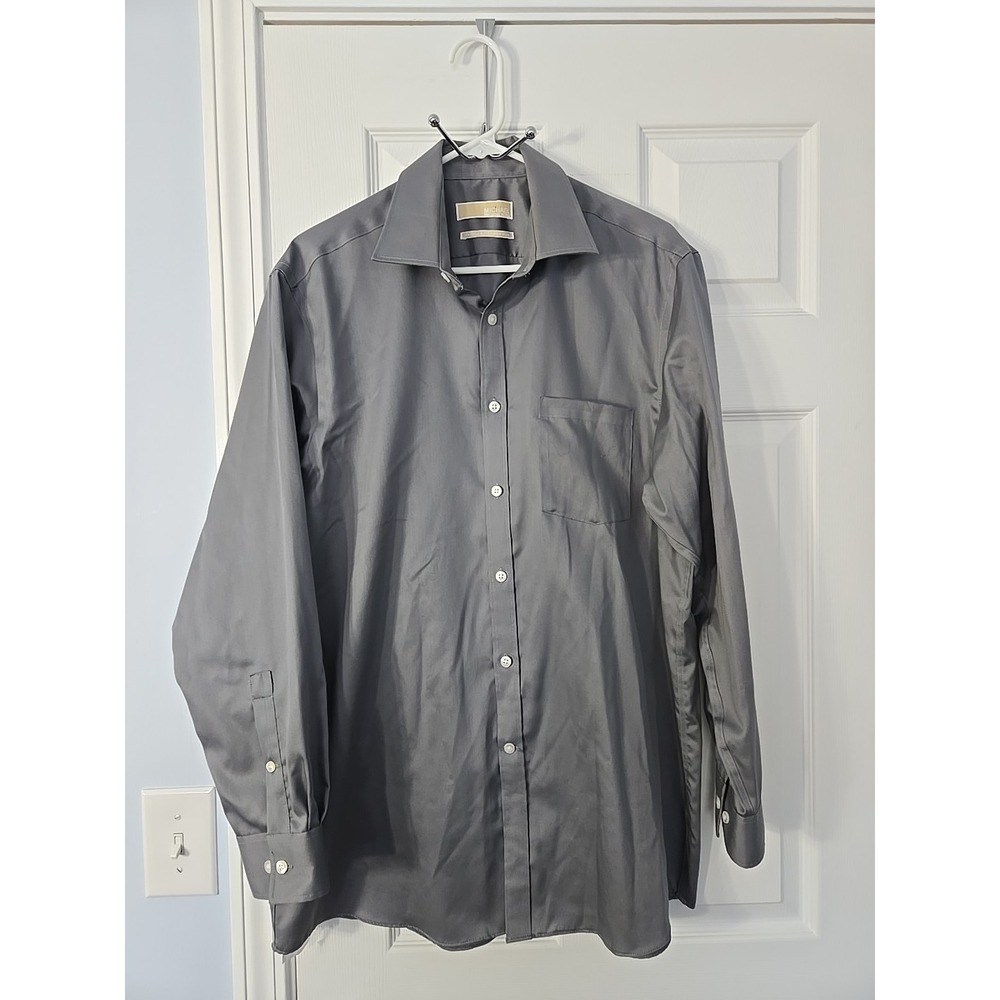 MICHAEL KORS Button-Up Dress Shirt Mens Large 16 1/2 32/33‎ Grey Cotton